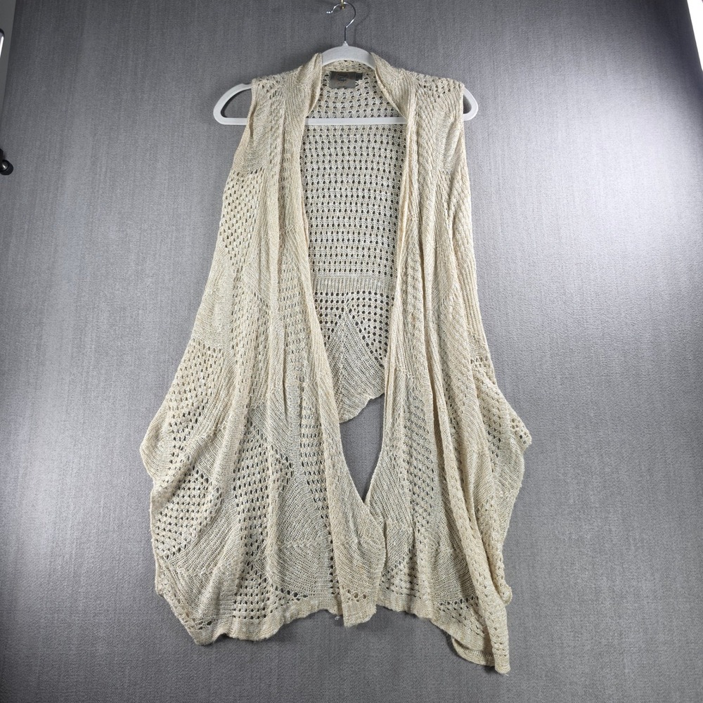 Sweet N Sinful Cardigan Vest Womens S Beige Open Knit Pointelle Sleeveless Boho‎